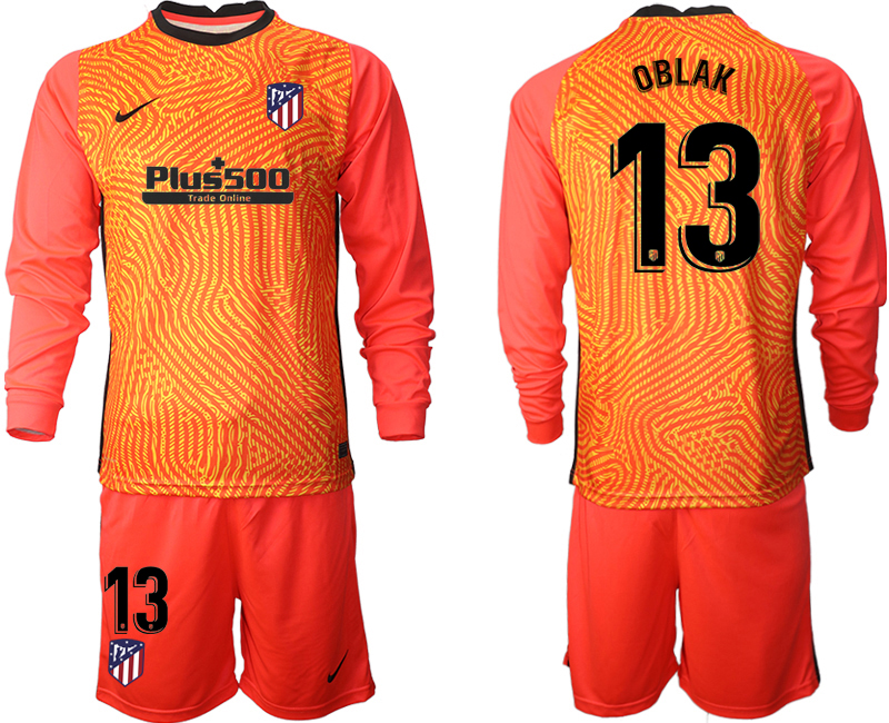 2021 Men Atletico Madrid red goalkeeper long sleeve #13 soccer jerseys